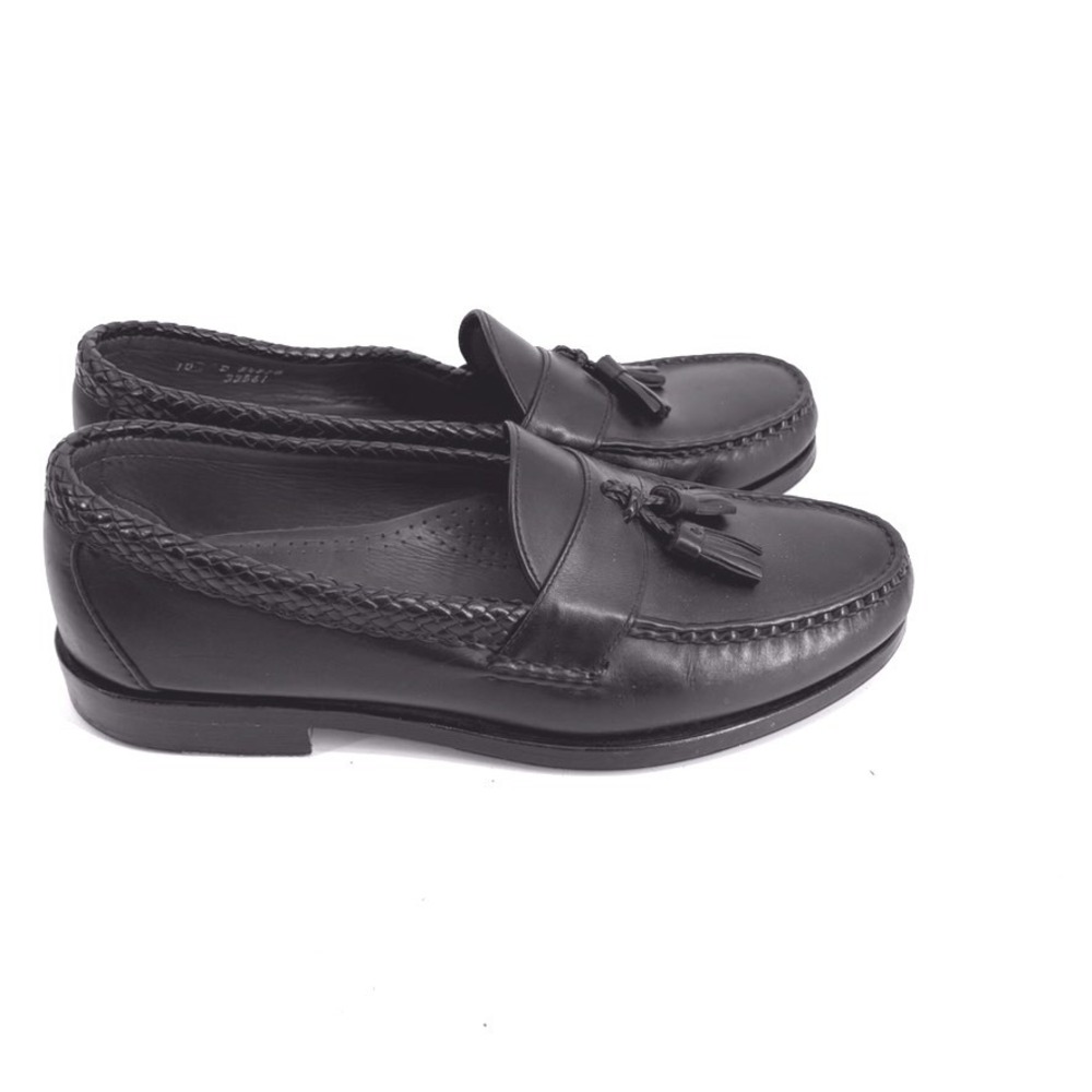 Brooks Brothers Tassel Loafers 10 D Black Leather Braided Trim Hand Sewn Shoes
